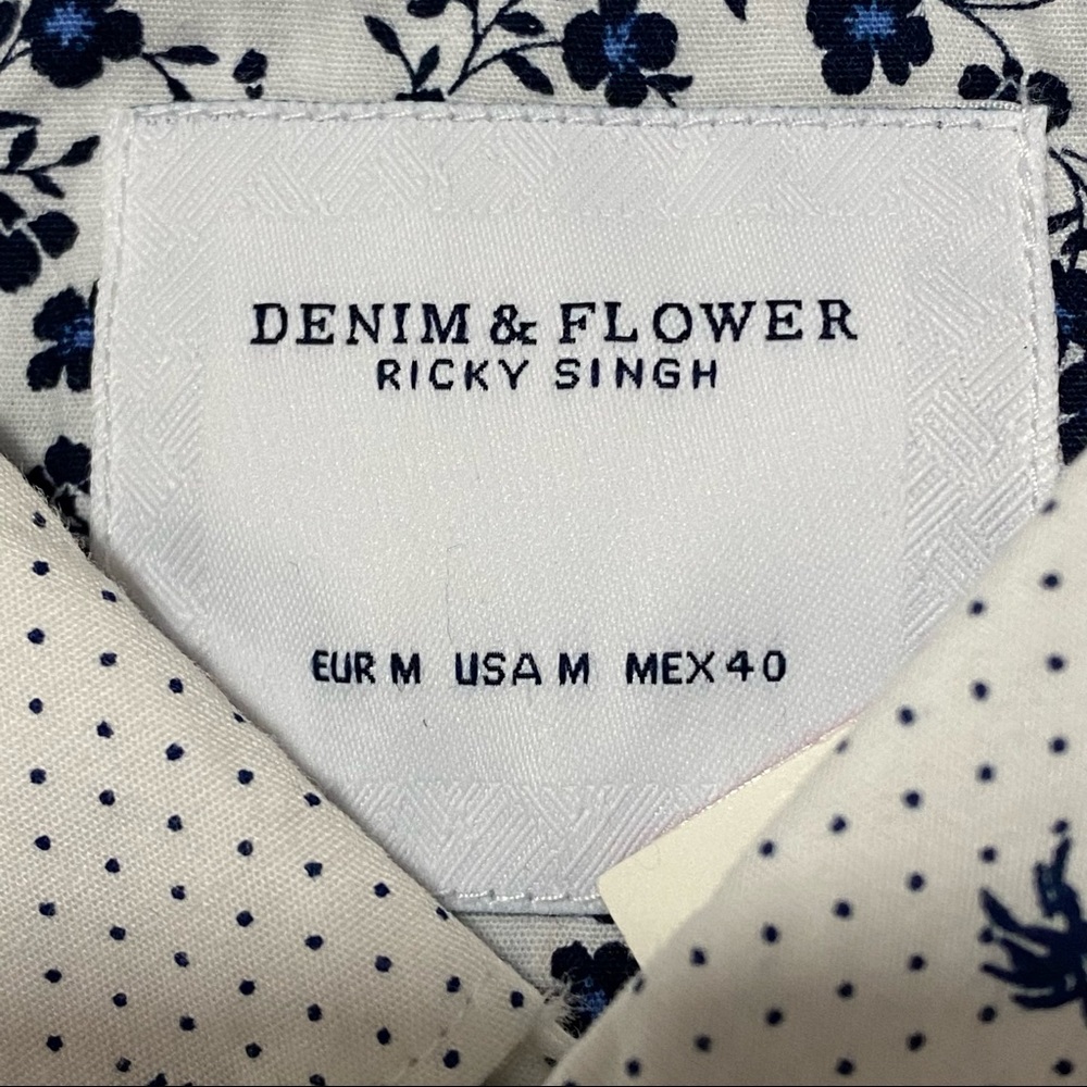 Denim & Flower Ricky Singh White Blue Palm Trees Button Down Szs Med, Lg - Picture 7 of 11